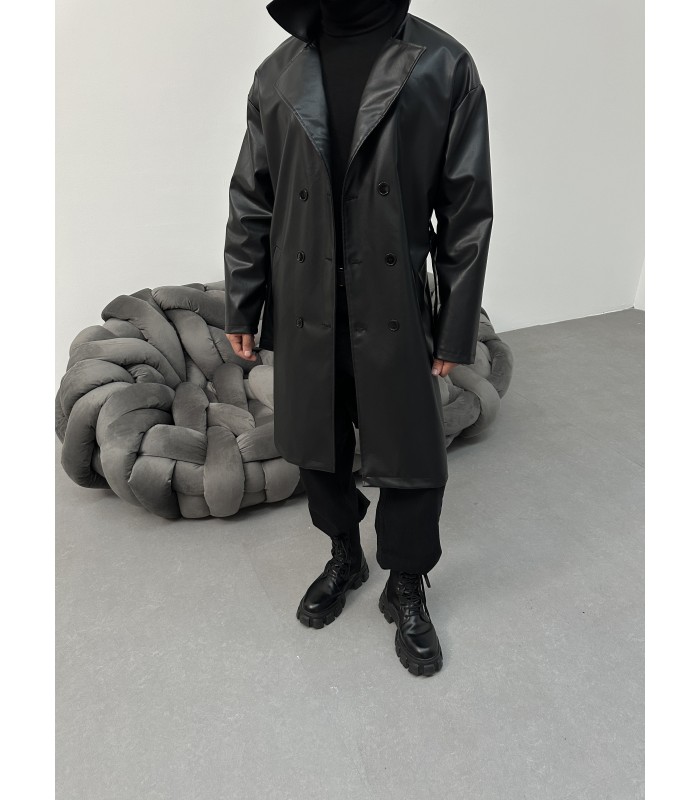 YENİ SEZON DERİ OVERSİZE TRENCH CEKET