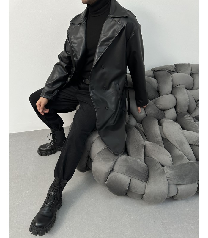 YENİ SEZON DERİ OVERSİZE TRENCH CEKET