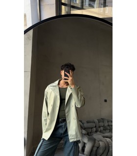 Kemer detaylı oversize mint yeşili deri ceket