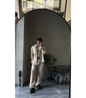 OVERSİZE KREM DERİ GÖMLEK