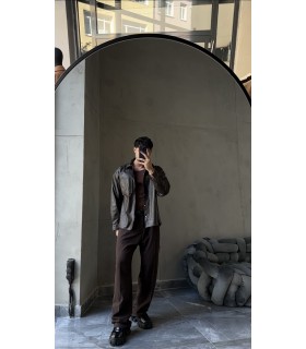 OVERSİZE KAHVE DERİ GÖMLEK