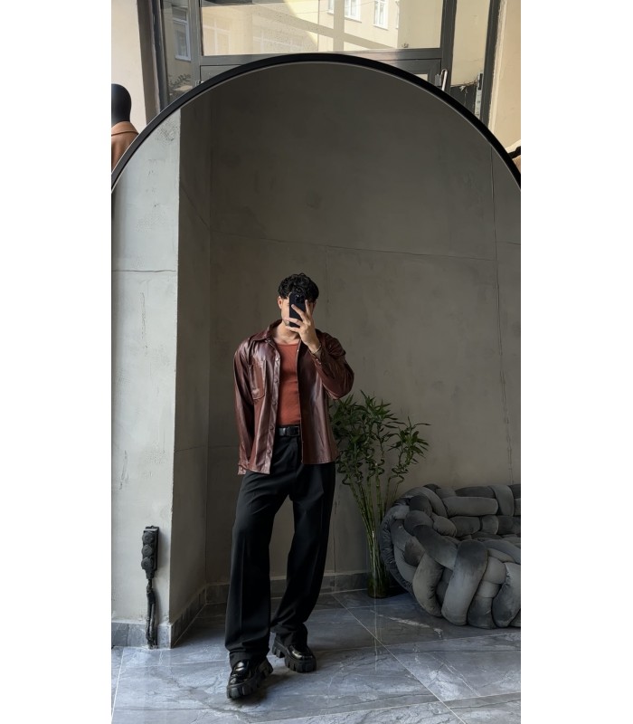 OVERSİZE BORD DERİ GÖMLEK