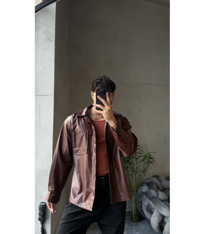 OVERSİZE BORD DERİ GÖMLEK