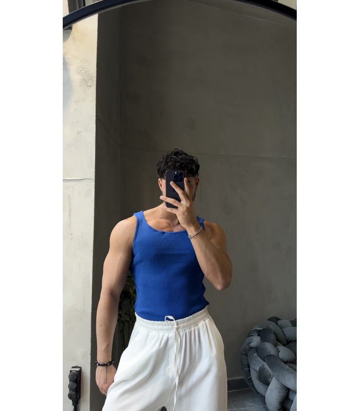 YÜKSEK KALİTE LİKRALI MAVİ ATLET