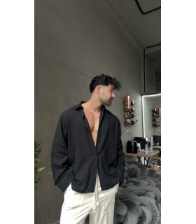 YENİ SEZON OVERSİZE KETEN SİYAH GÖMLEK