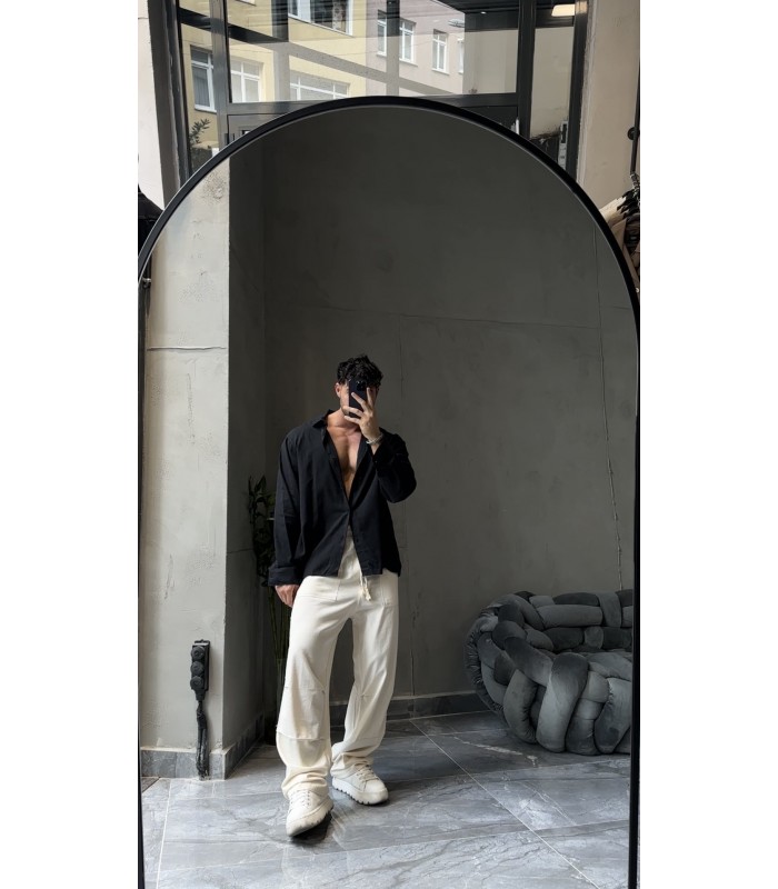 YENİ SEZON OVERSİZE KETEN SİYAH GÖMLEK