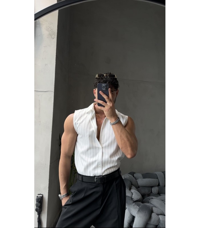 Yeni sezon beyaz çizgili spor gömlek