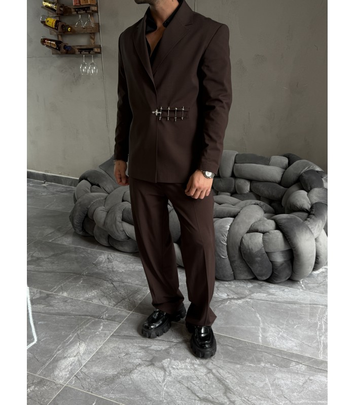 ÖZEL TASARIM OVERSİZE YANDAN KANCA DETAYLI KAHVE TAKIM