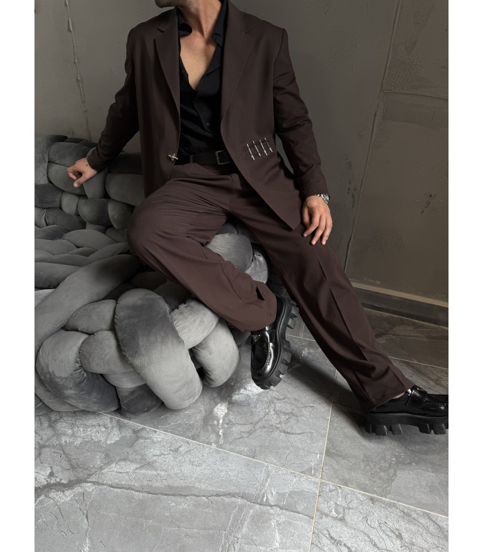 ÖZEL TASARIM OVERSİZE YANDAN KANCA DETAYLI KAHVE TAKIM