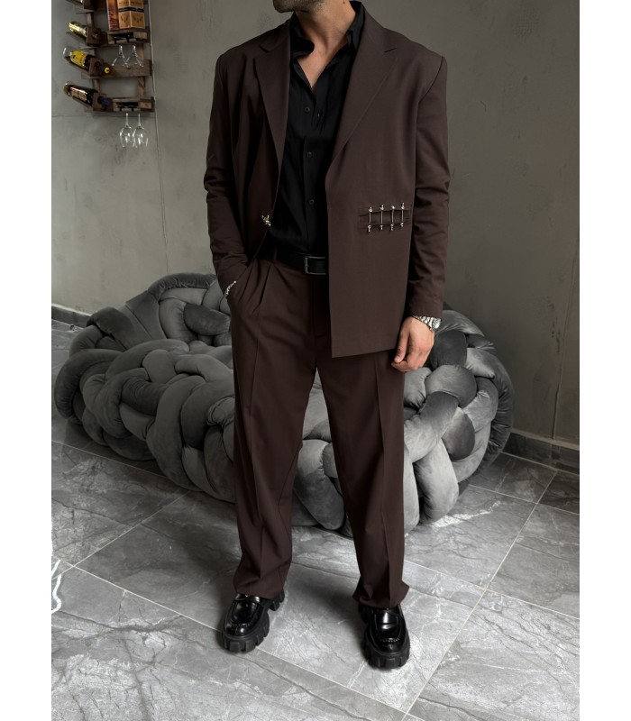 ÖZEL TASARIM OVERSİZE YANDAN KANCA DETAYLI KAHVE TAKIM