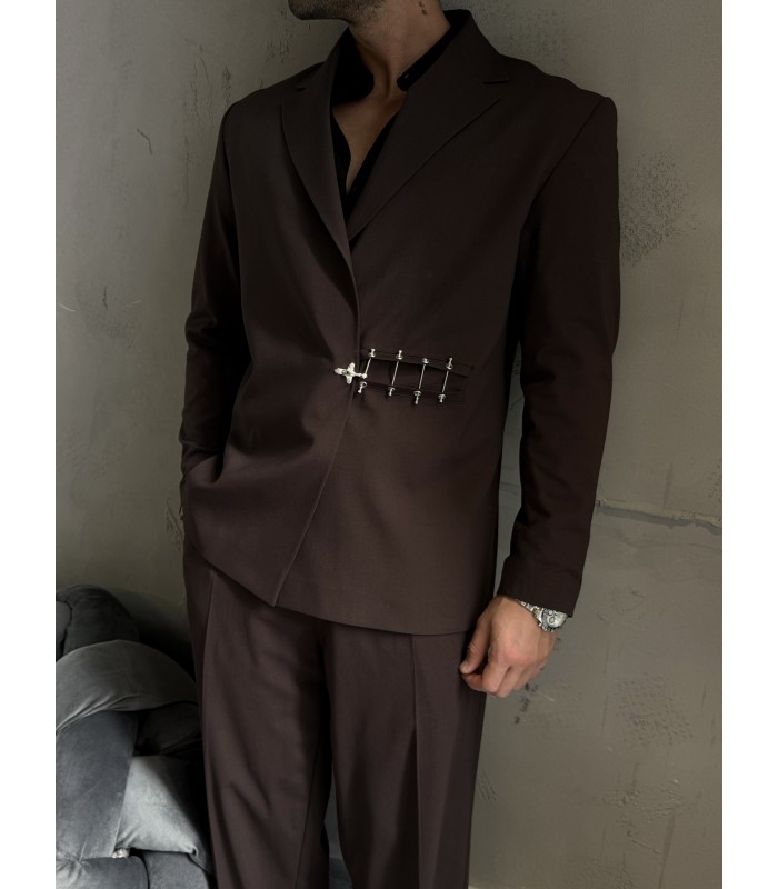 ÖZEL TASARIM OVERSİZE YANDAN KANCA DETAYLI KAHVE TAKIM