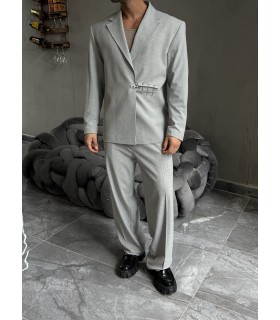 ÖZEL TASARIM OVERSİZE YANDAN KANCA DETAYLI GRİ TAKIM