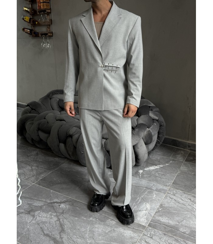 ÖZEL TASARIM OVERSİZE YANDAN KANCA DETAYLI GRİ TAKIM