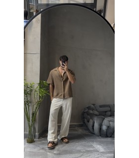 YENİ SEZON OVERSİZE KISA KOL KAHVE GÖMLEK