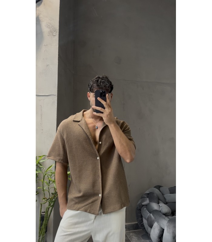 YENİ SEZON OVERSİZE KISA KOL KAHVE GÖMLEK