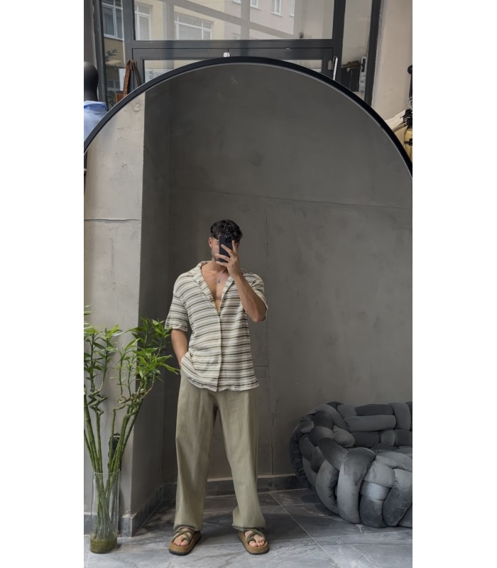 İNCE ŞERİT DETAYLI OVERSİZE GÖMLEK