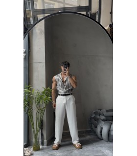 YENİ SEZON KETEN ÇİZGİ DETAYLI GÖMLEK