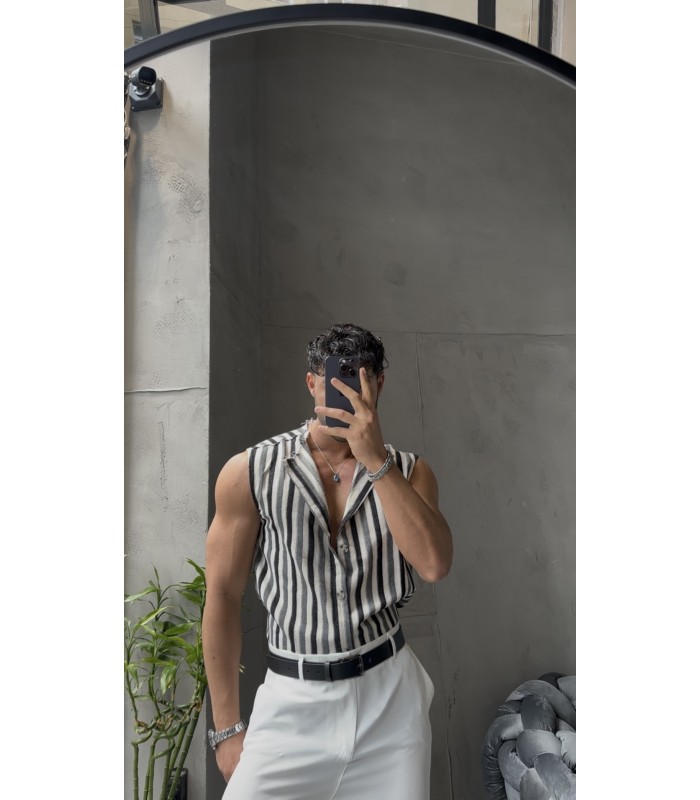 YENİ SEZON KETEN ÇİZGİ DETAYLI GÖMLEK