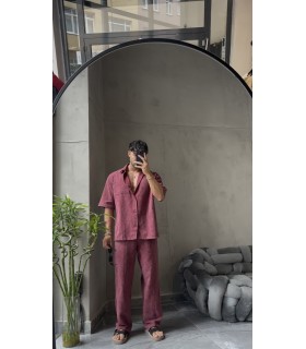 ÖN ÇİZGİ DETAYLI OVERSİZE KETEN TAKIM