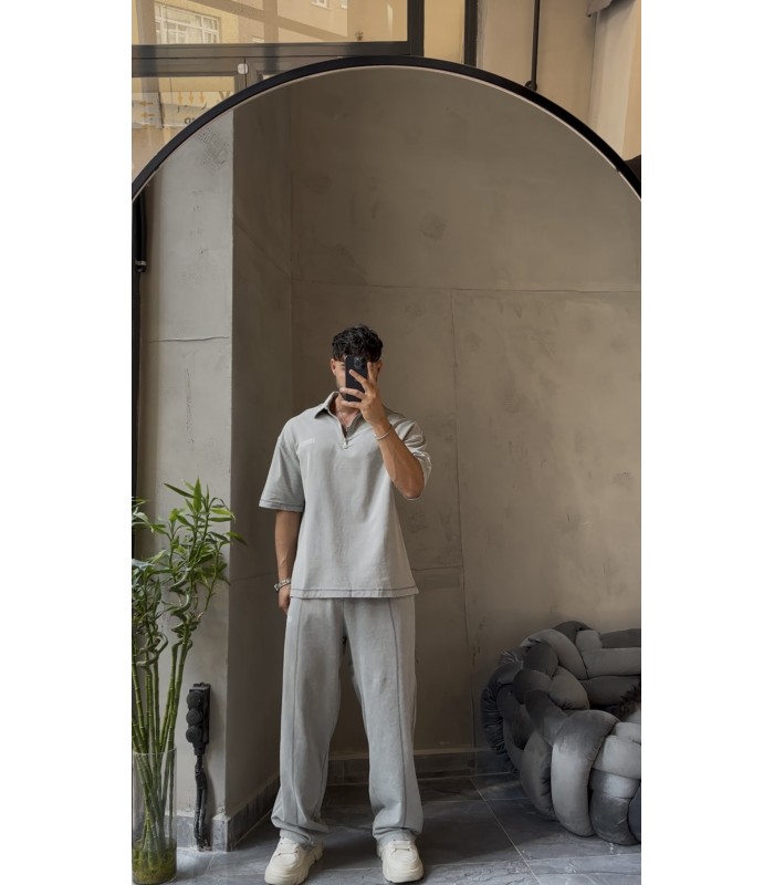 POLO YAKA OVERSİZE YIKAMA KUMAŞ EŞOFMAN TAKIM