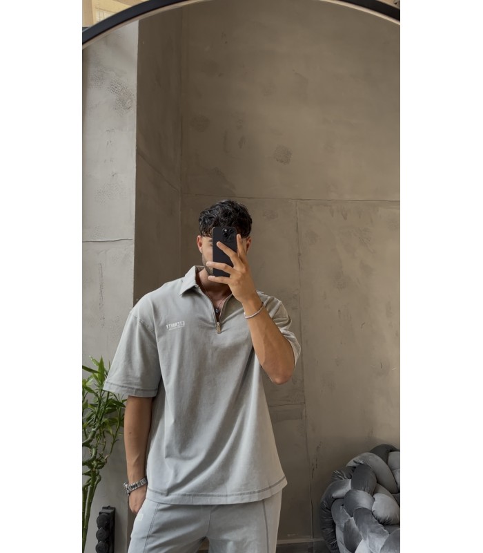 POLO YAKA OVERSİZE YIKAMA KUMAŞ EŞOFMAN TAKIM