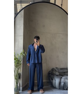 LACİVERT OVERSİZE KETEN TAKIM