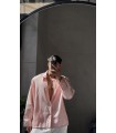 OVERSİZE KETEN PEMBE GÖMLEK