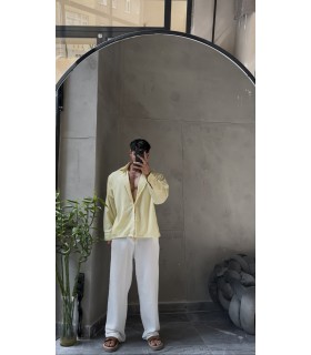 OVERSİZE SARI KETEN GÖMLEK