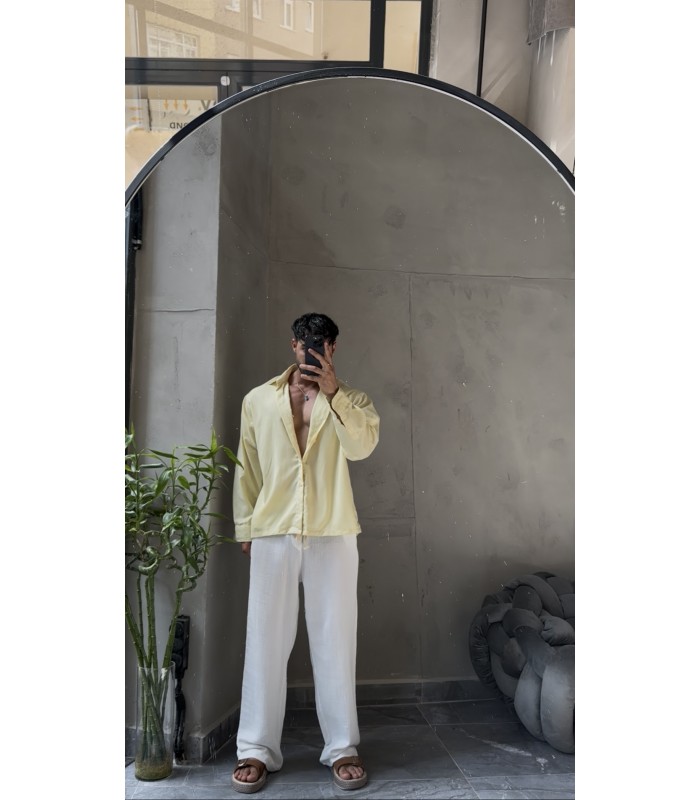 OVERSİZE SARI KETEN GÖMLEK