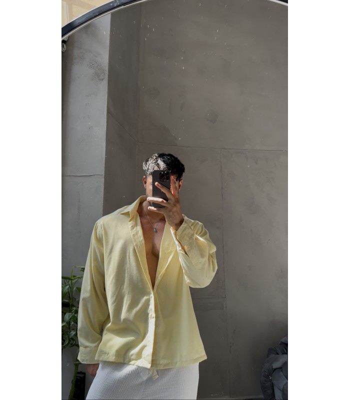 OVERSİZE SARI KETEN GÖMLEK