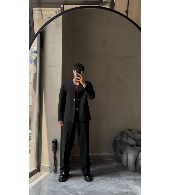 YENİ SEZON ÖN KANCA DETAYLI OVERSİZE SİYAH TAKIM