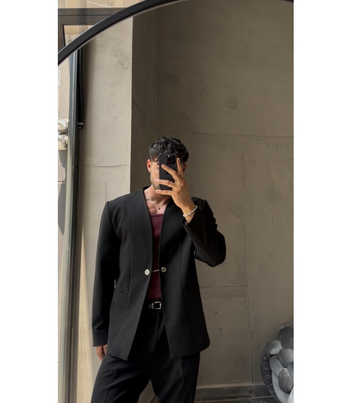 YENİ SEZON ÖN KANCA DETAYLI OVERSİZE SİYAH TAKIM