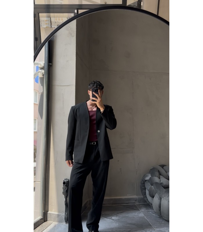 YENİ SEZON ÖN KANCA DETAYLI OVERSİZE SİYAH TAKIM