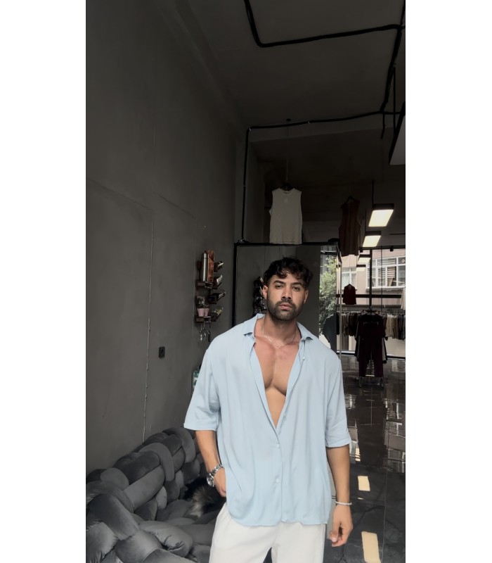 OVERSİZE ÖZEL KUMAŞ KISA KOL GÖMLEK