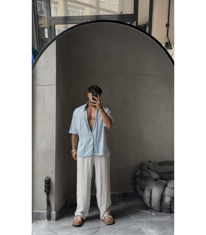 OVERSİZE ÖZEL KUMAŞ KISA KOL GÖMLEK