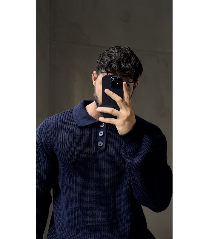 DÜĞME DETAYLI OVERSİZE POLO YAKA KAZAK