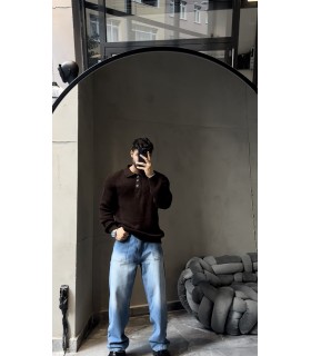 DÜĞME DETAYLI OVERSİZE POLO YAKA KAZAK