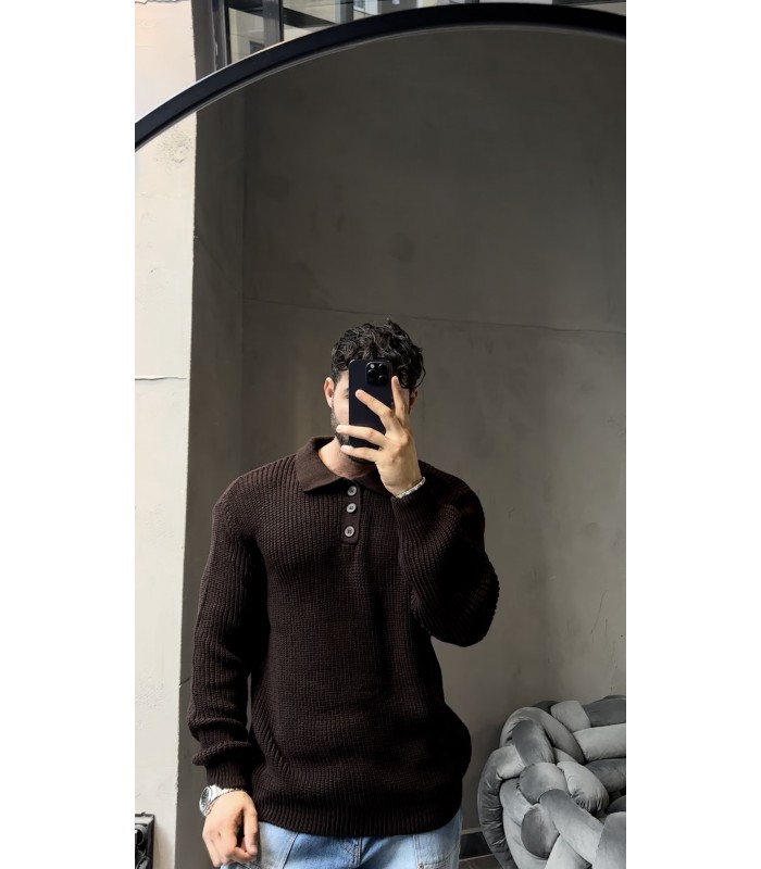 DÜĞME DETAYLI OVERSİZE POLO YAKA KAZAK