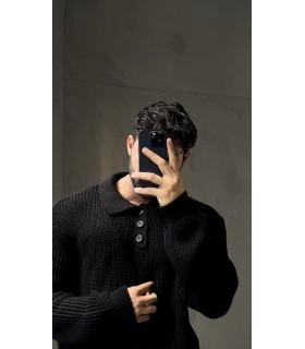 DÜĞME DETAYLI OVERSİZE POLO YAKA KAZAK