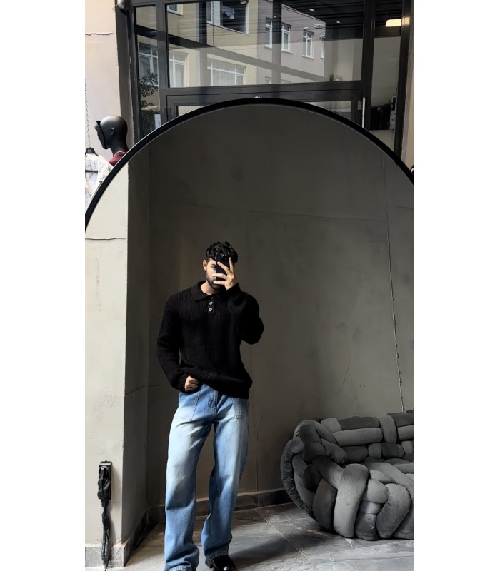 DÜĞME DETAYLI OVERSİZE POLO YAKA KAZAK