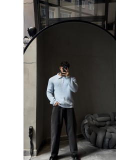 DÜĞME DETAYLI OVERSİZE POLO YAKA KAZAK