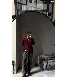 DÜĞME DETAYLI OVERSİZE POLO YAKA KAZAK