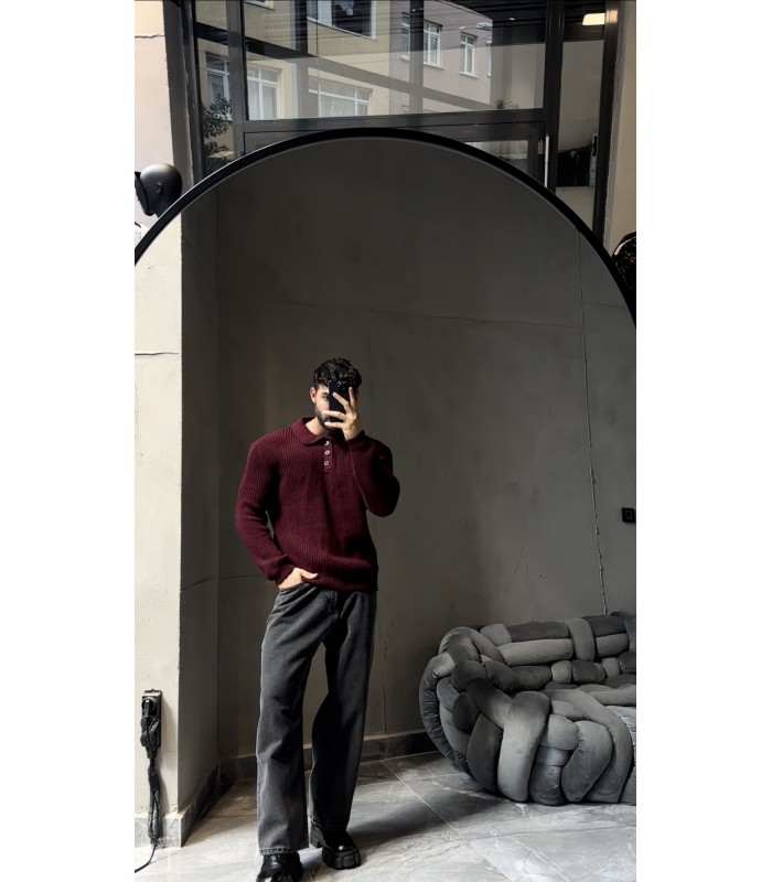 DÜĞME DETAYLI OVERSİZE POLO YAKA KAZAK