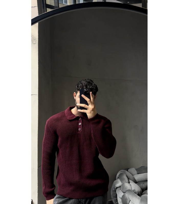 DÜĞME DETAYLI OVERSİZE POLO YAKA KAZAK