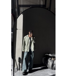 OVESİZE KEMER DETAYLI MİNT YEŞİLİ DERİ CEKET