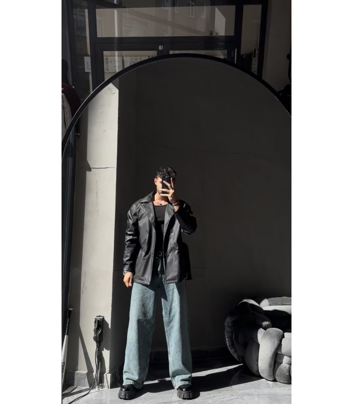 OVESİZE KEMER DETAYLI  DERİ CEKET