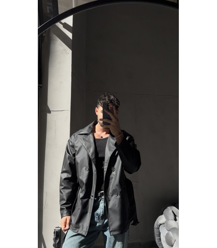 OVESİZE KEMER DETAYLI  DERİ CEKET