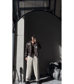 KAHVERENGİ DERİ DERİ CEKET