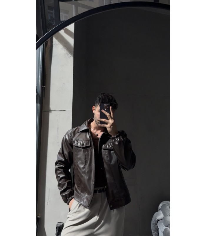 KAHVERENGİ DERİ DERİ CEKET