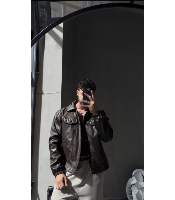 KAHVERENGİ DERİ DERİ CEKET